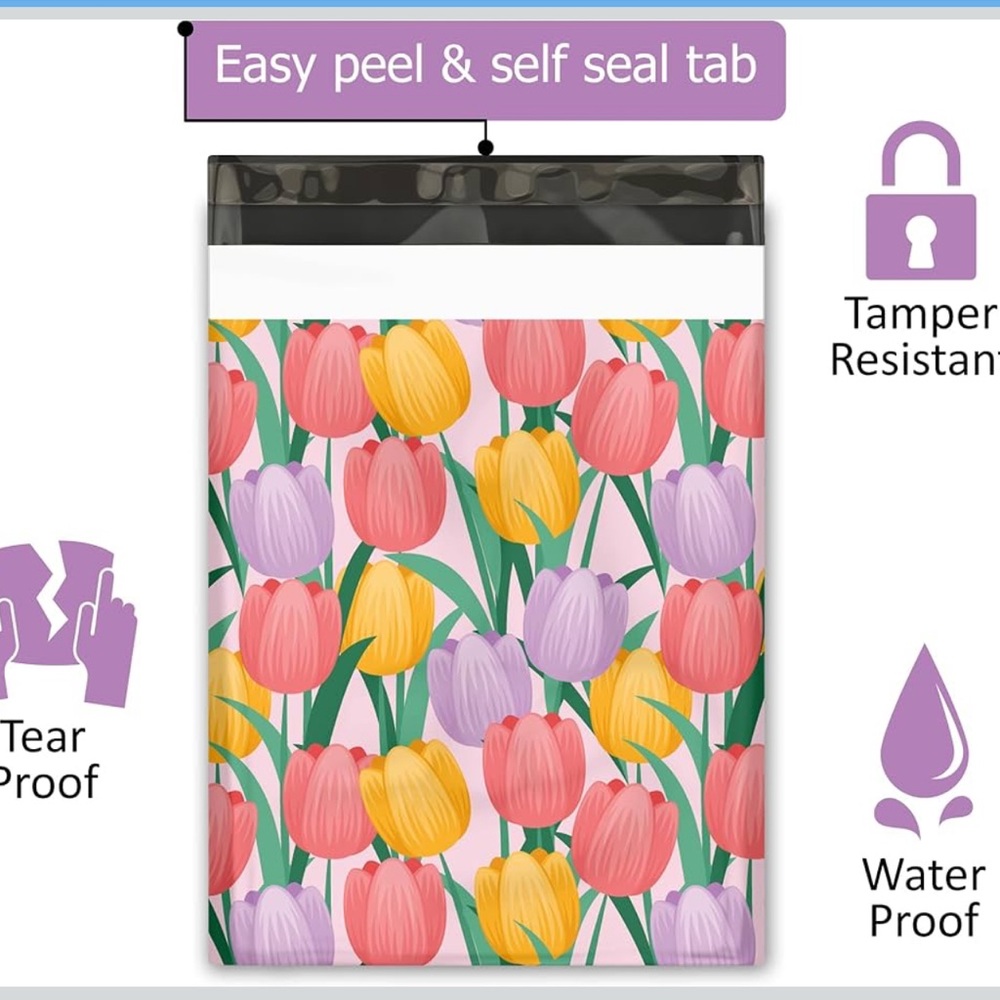 10 Tulip Print Poly Mailers (10pk) - Picture 3 of 3